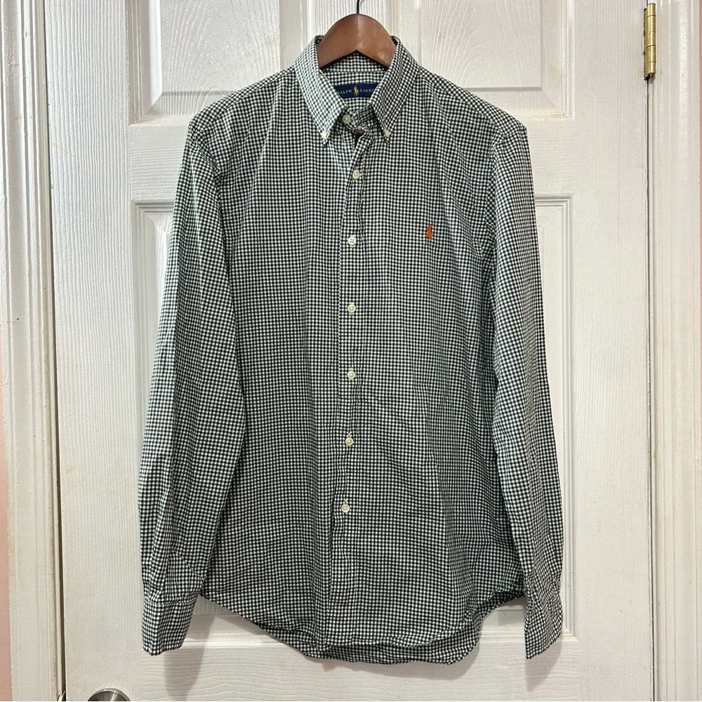 POLO Ralph Lauren Men's Casual Button Down Shirt Green White Size Medium